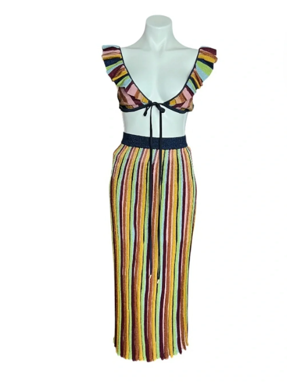 Zimmermann Alight Lurex Knit Wrap Bikini & Midi Skirt Set Size 0 Like New